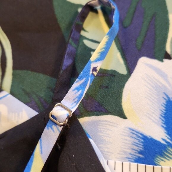 Banana Republic Navy Floral Hawaiian Strappy Dress Lined Asymmetrical 12 Tall - Picture 15 of 16